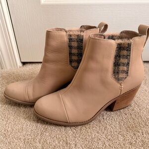 Toms Beige Ankle Booties with Plaid Detail